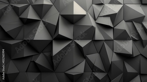 Abstract geometric pattern of black triangular shapes. A modern design with a textured, 3D feel. Suitable for backgrounds, websites, and more.