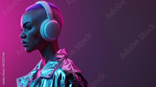The futuristic woman in headphones photo