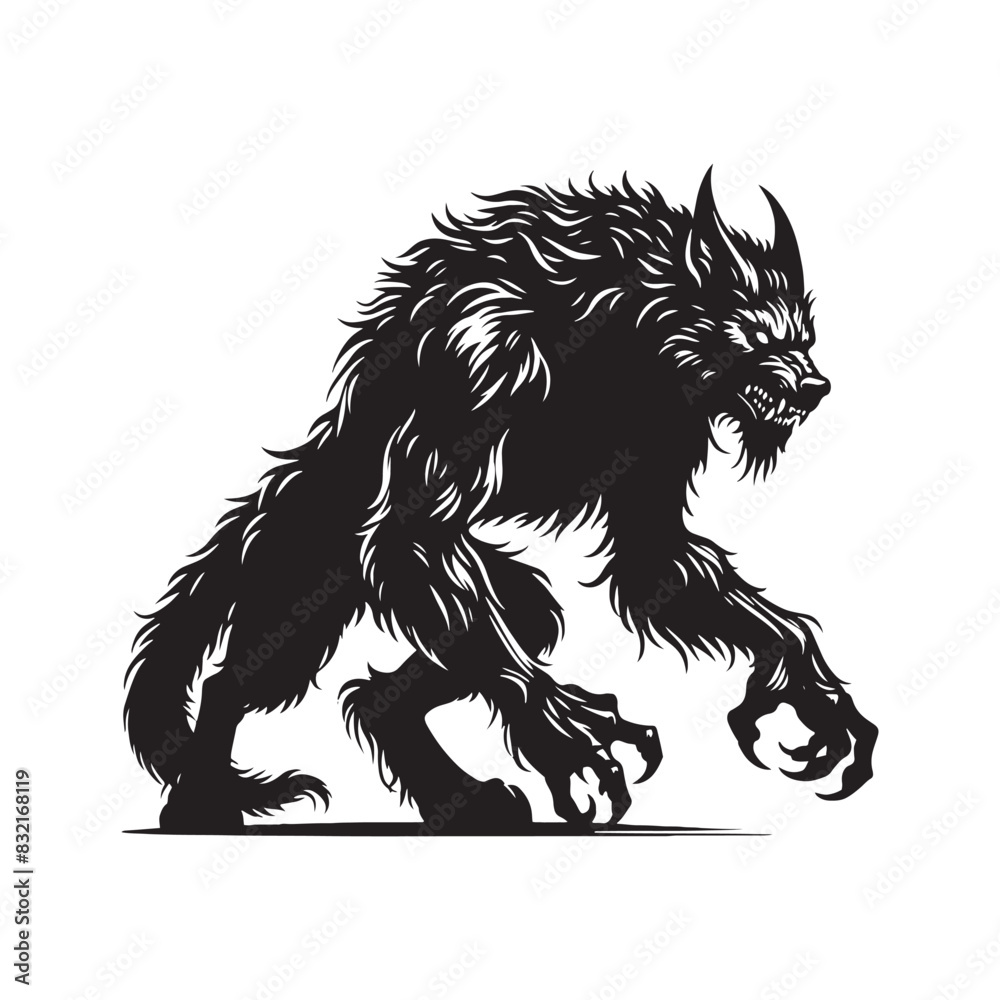 Werewolf silhouette for use in spooky and fantasy-themed designs - werewolf illustration
