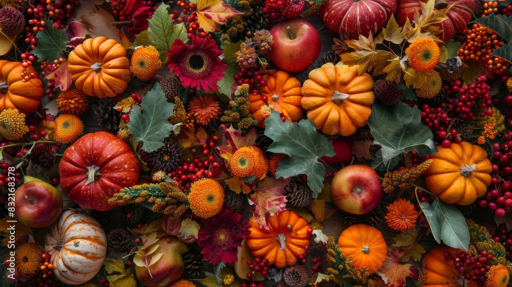 Fototapeta premium Thanksgiving day. Family dinner deecoration. Illustration generated by ai