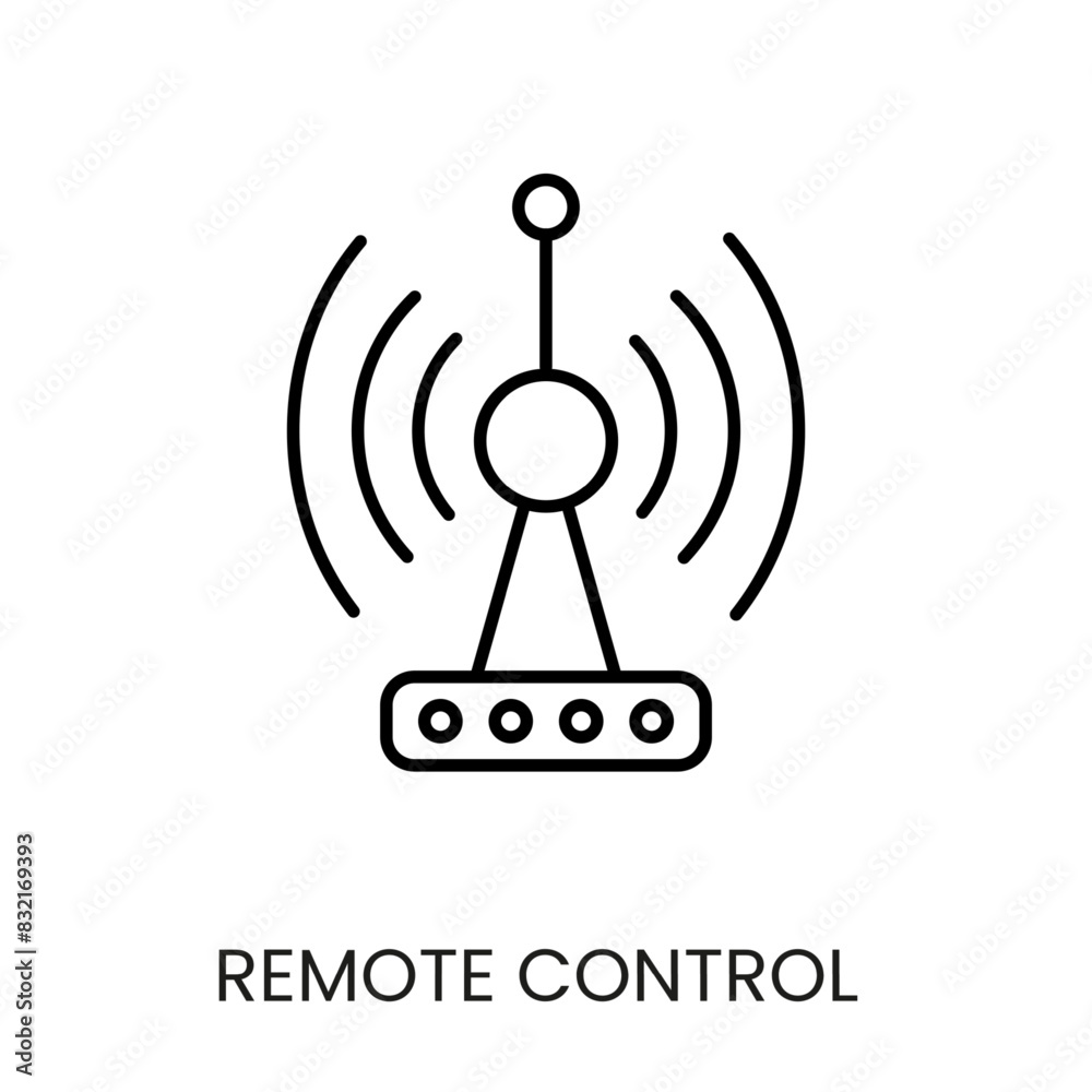 Remote control via radio waves, antenna emitting signals line vector icon for packaging on cctv camera with editable stroke Remote control via radio waves, antenna emitting signals line vector icon for packaging on cctv camera with editable stroke