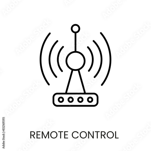 Remote control via radio waves, antenna emitting signals line vector icon for packaging on cctv camera with editable stroke