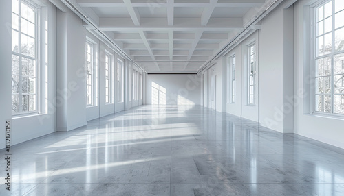 A large  empty room with white walls and a white floor by AI generated image