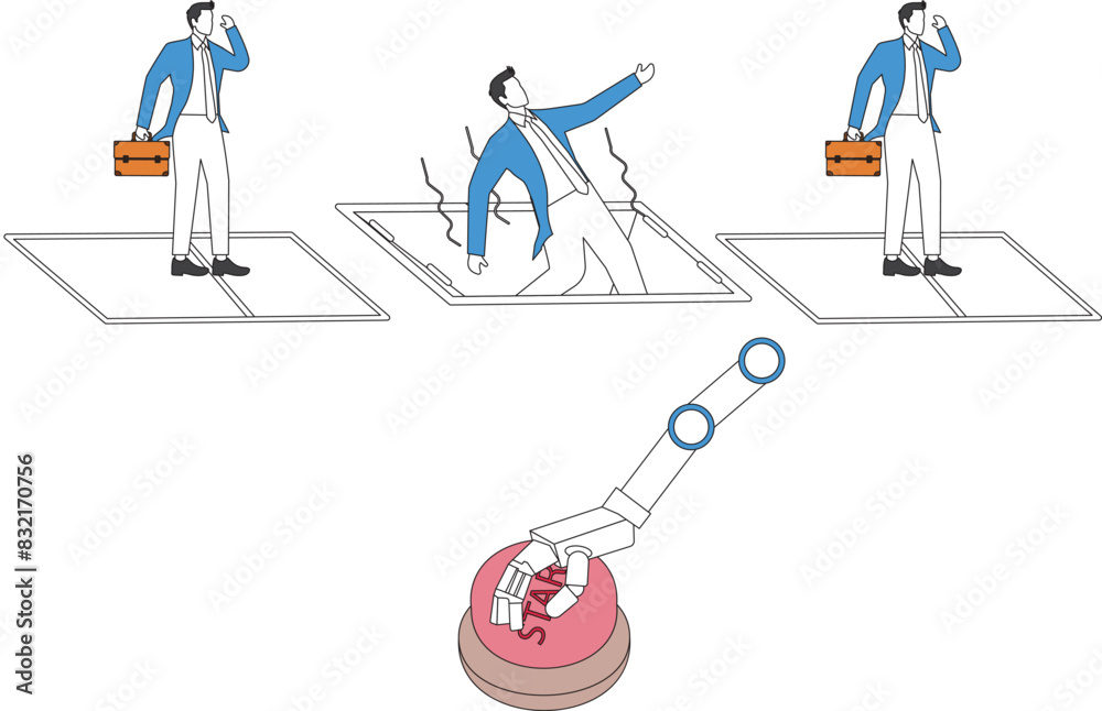 Pushing fired button Businessman, Horizontal, Humor, IT Support, Illustration, Innovation, Intelligence, Loss Pushing fired button Businessman, Horizontal, Humor, IT Support, Illustration, Innovation, Intelligence, Loss