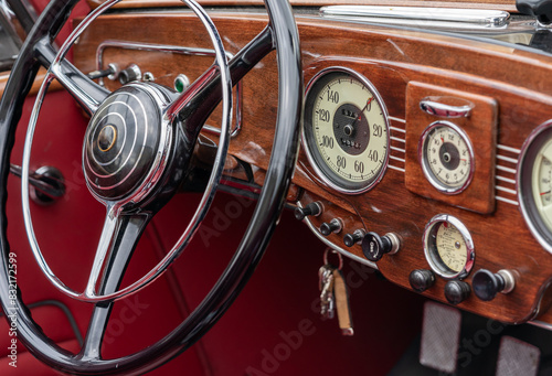 Nostalgic cockpit of an old classic car