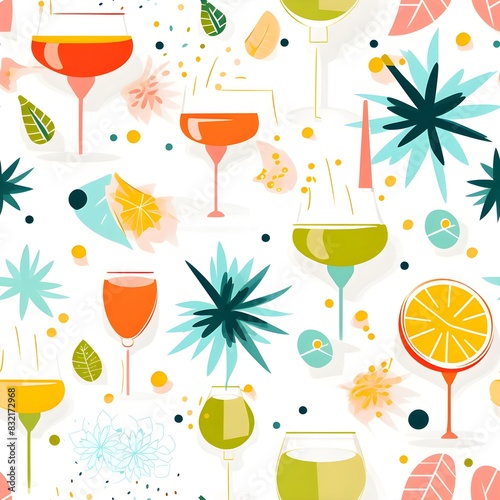 Discover the luxury of the tropics with this exotic pattern of lemon drinks  which will transport you to a world of rest and relaxation under the palm trees.Seamless pattern
