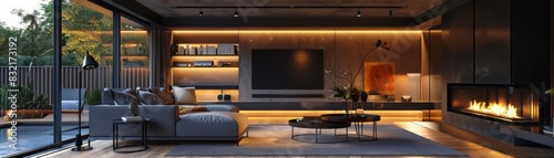 Architectural masterpiece integrating smart tech with elegant design, ideal for promotions in smart home innovations photo