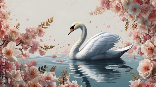 raceful swan with white feathers is swimming in a body of water photo