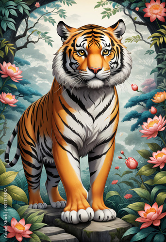 Drawing of tiger with flower