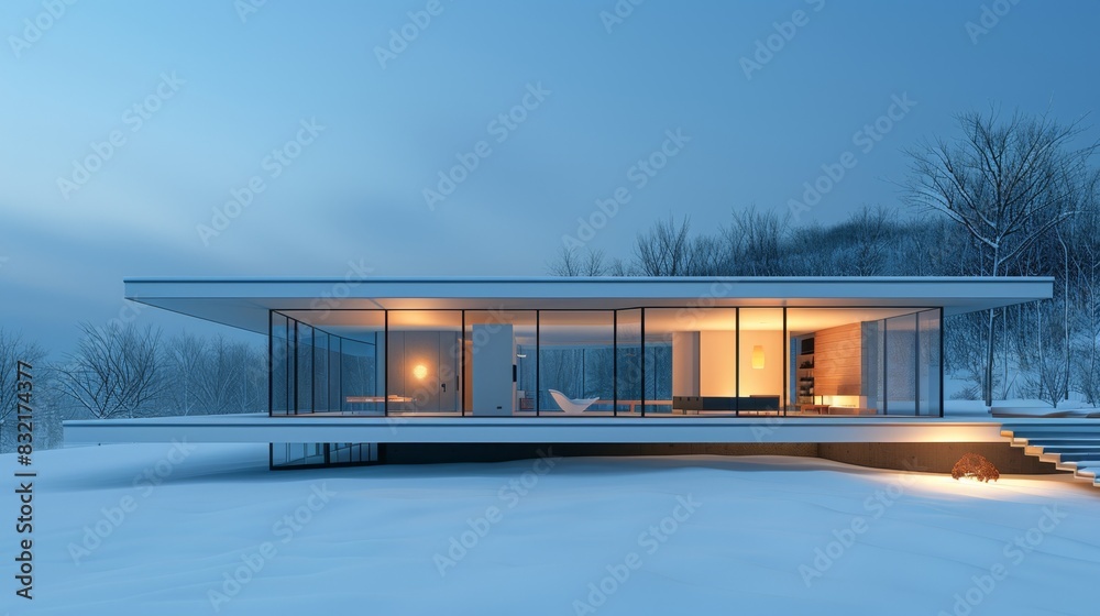 Contemporary Glass House in Snowy Landscape
Contemporary Glass House in Snowy Landscape