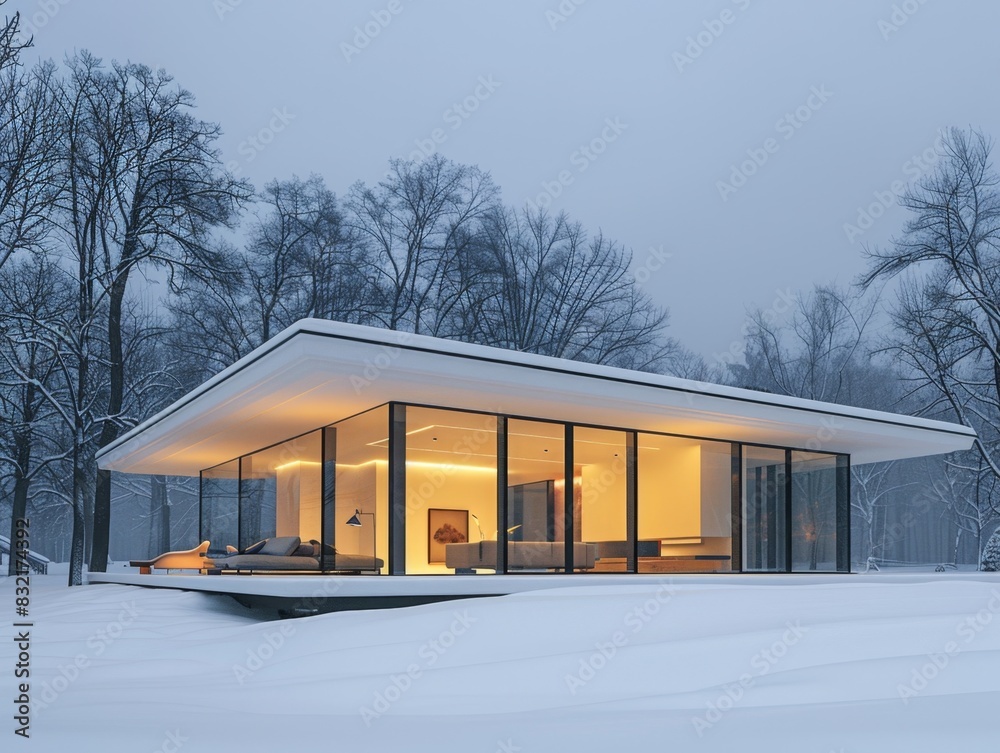 Contemporary Glass House in Snowy Landscape
Contemporary Glass House in Snowy Landscape