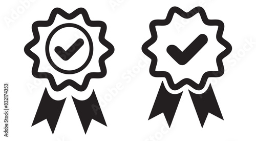 Medal sign isolated transparent. Certified badge black stroke. Vector illustration.