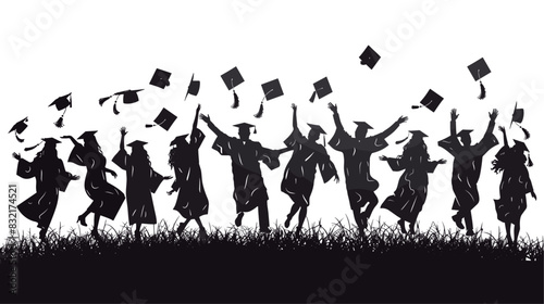  silhouette of a crowd of graduates in the air