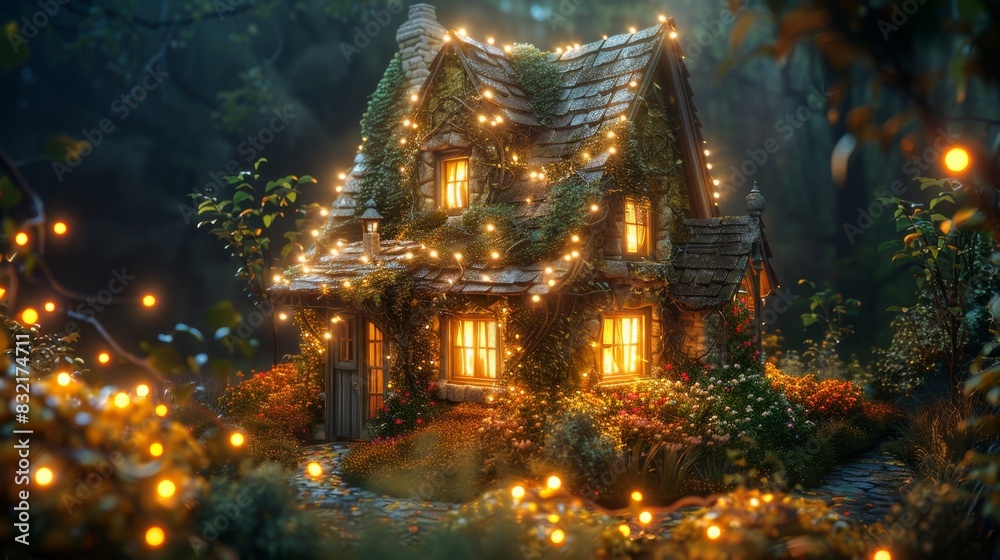 Fototapeta premium Contemporary Home with Integrated Christmas Light Design