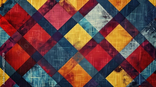 Colorful fabric print pattern. Textile printing grid pattern in square 