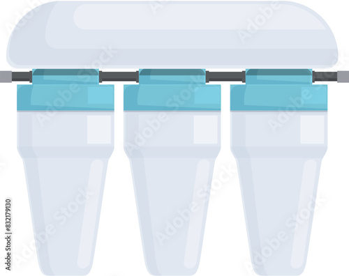 Clean, detailed vector image of three water filter cartridges on a horizontal array