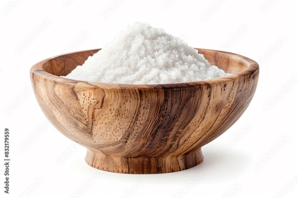 a wooden bowl filled with white salt