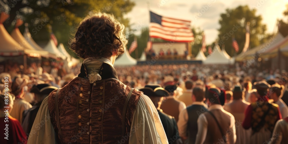 Obraz premium Photorealistic rear view of a crowd attending a historic fair
