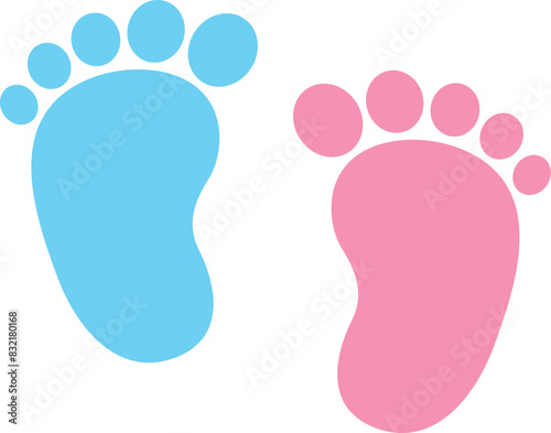 Baby boy and girl footprints, perfect for baby shower party. Blue and pink newborn feet silhouettes. Vector illustration isolated on white background.
