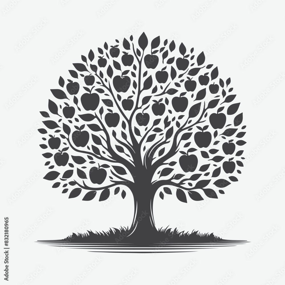 Obraz premium Print Majestic Apple Tree Silhouette, A Timeless Symbol of Nature's Elegance