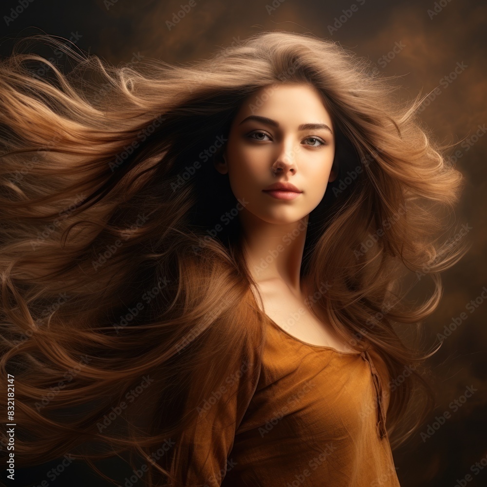 Beautiful young woman with long flying hair. Beautiful young woman with long flying hair.