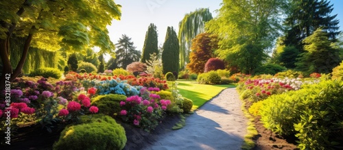 Vibrant Botanical Haven in the Sun Colorful flowers and foliage in a sunny organic garden environment. Creative banner. Copyspace image