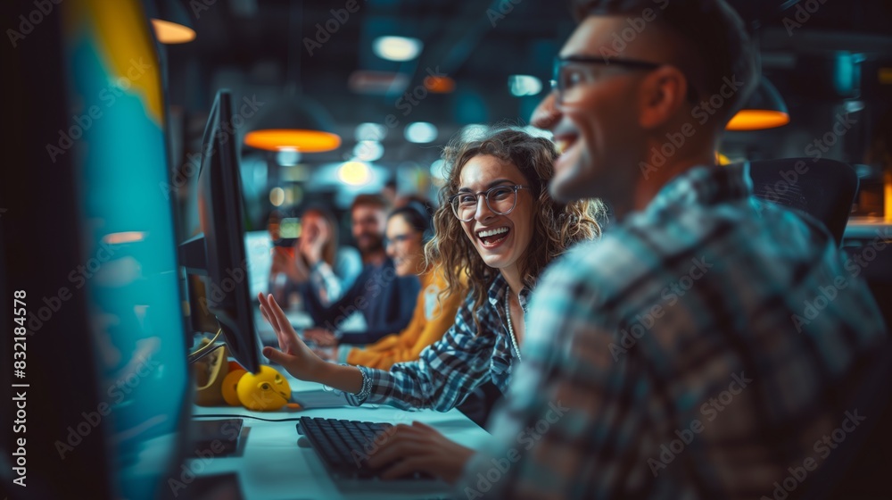 Obraz premium Successful Business Team Reacting to Positive Results.