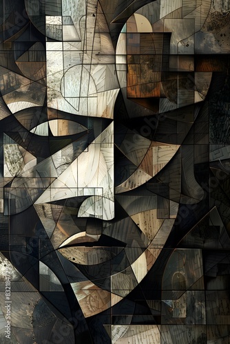 Vintage architecture texture with old stone and wood, featuring abstract squares and shapes, grunge patterns, ancient walls, and a spiral arch design