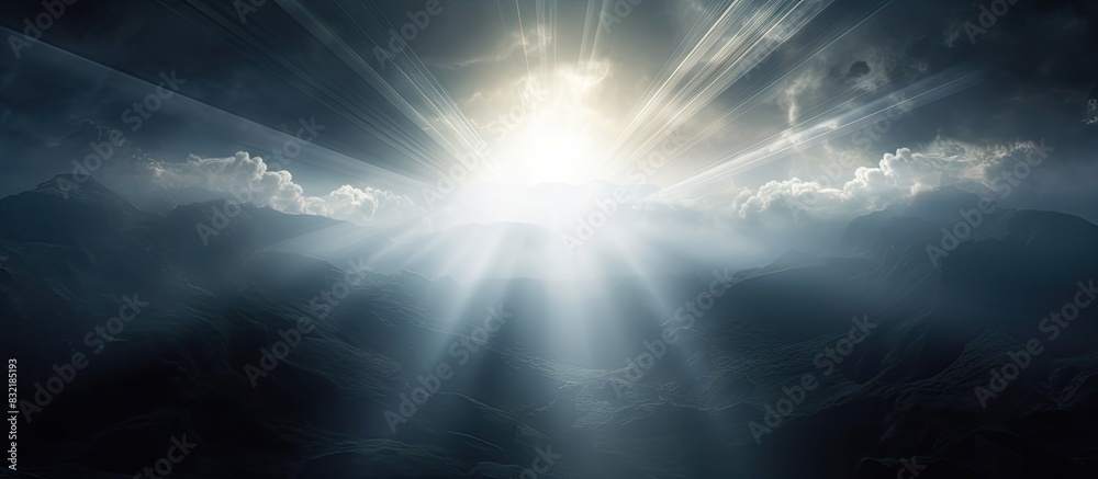 Fototapeta premium Black clouds with light of the sun. Creative banner. Copyspace image