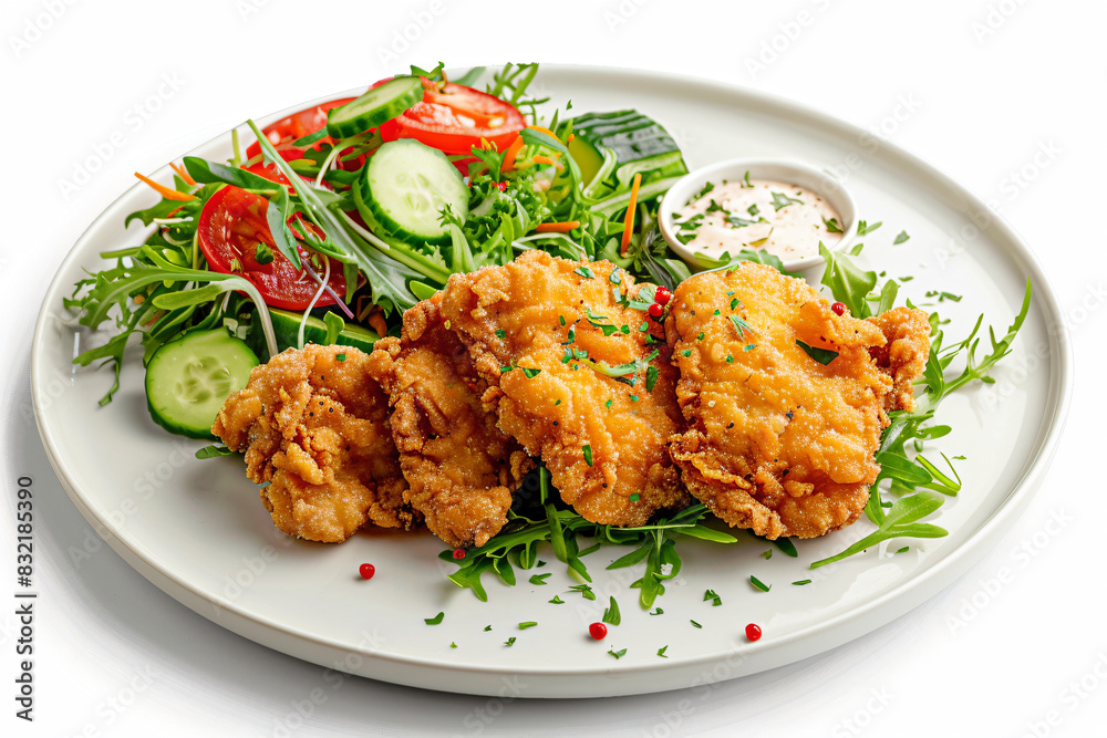 a plate of fried chicken with a side salad a plate of fried chicken with a side salad