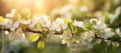 Apple tree blooming in sunshine Nature background with blooming. Creative banner. Copyspace image © HN Works
