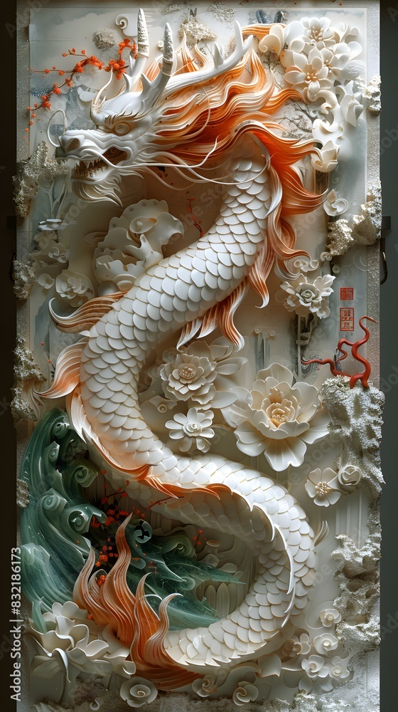 Fototapeta premium Paper Art: Chinese Dragon Sculpture
