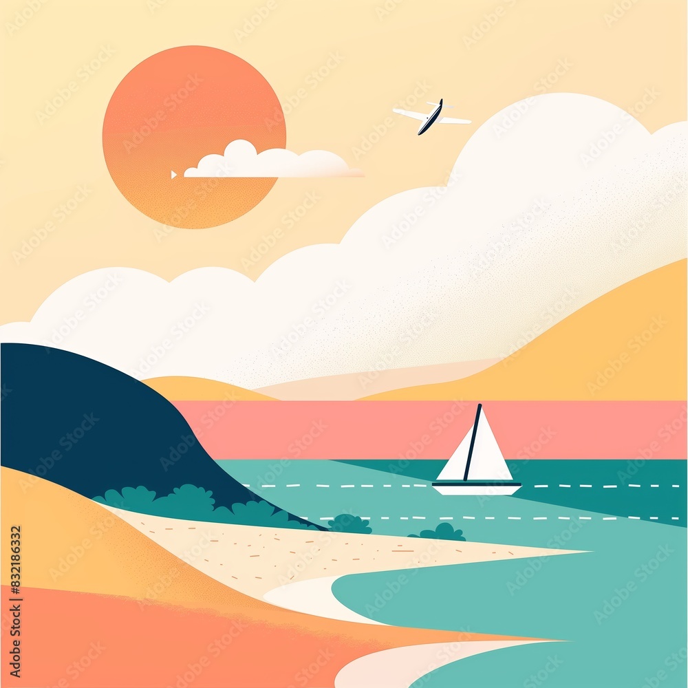 Naklejka premium Nature Landscape Summer Poster Set with Travel Illustrations