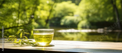 Drink Japanese green tea chilled. Creative banner. Copyspace image photo
