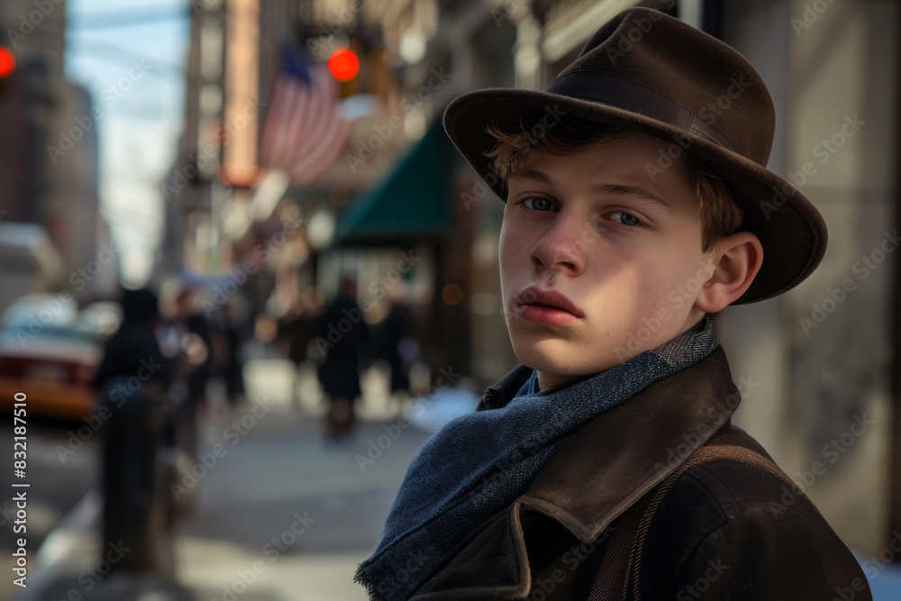 Candid portrait of a young man on a city street Candid portrait of a young man on a city street