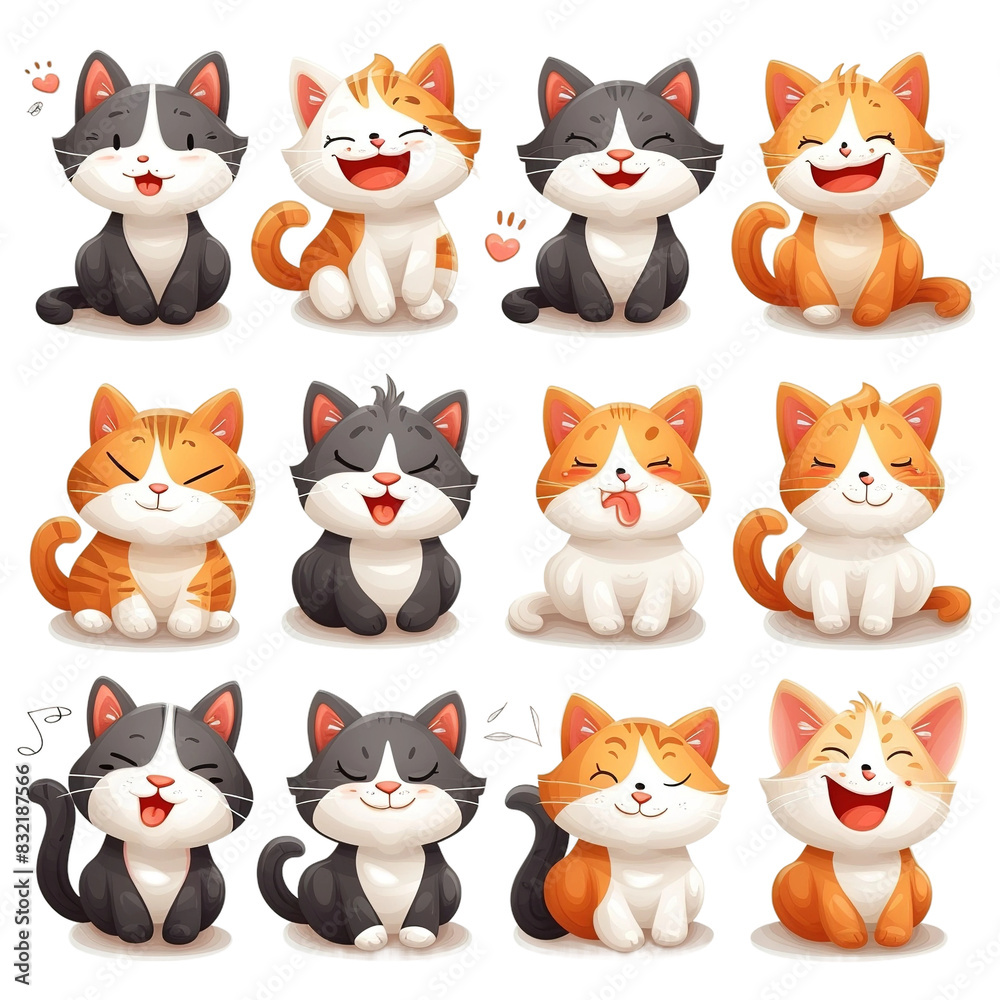 A set of cute cartoon cats with different expressions and poses A set of cute cartoon cats with different expressions and poses