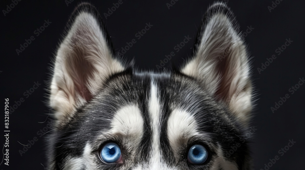 Close-up of Siberian Husky dog with blue eyes looking curious Close-up of Siberian Husky dog with blue eyes looking curious