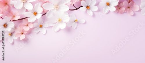 White flowers with pink beautiful. Creative banner. Copyspace image