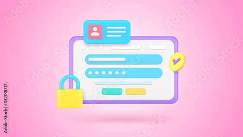 Personal data security web access password protection internet browser lock 3d icon realistic vector