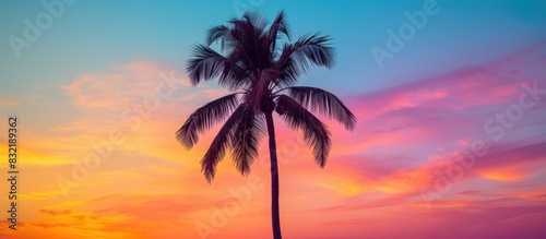 Silhouette sugar palm And the colorful of the evening sky. Creative banner. Copyspace image photo