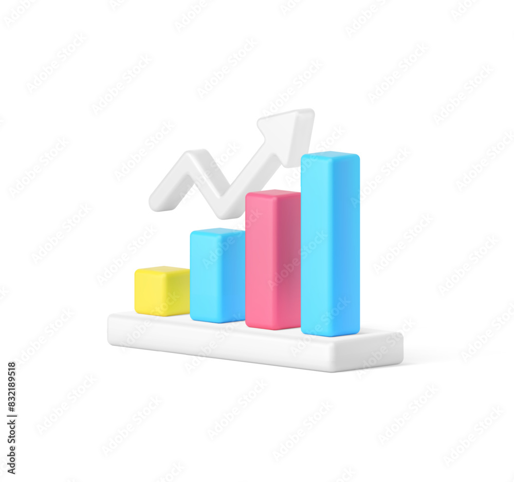 Data analyzing bar graph dynamic up arrow business statistic increase 3d icon realistic vector Data analyzing bar graph dynamic up arrow business statistic increase 3d icon realistic vector