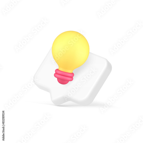 Idea innovation light bulb quick tips helpful knowledge information alert 3d icon realistic vector