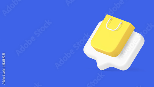 Shopping bag quick tips buying goods internet reminder purchase order marketplace 3d icon vector