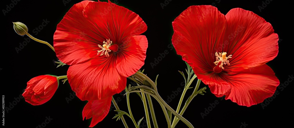 Two Red opened escholzia flowers with stamens and pestle. Creative banner. Copyspace image Two Red opened escholzia flowers with stamens and pestle. Creative banner. Copyspace image