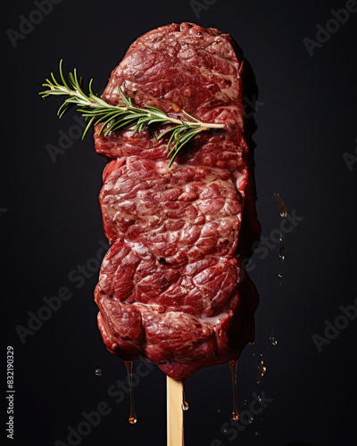 Beef steak on a wooden stick. Ai generative