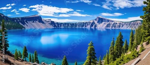 Crater Lake a pristine water wonder. Creative banner. Copyspace image photo