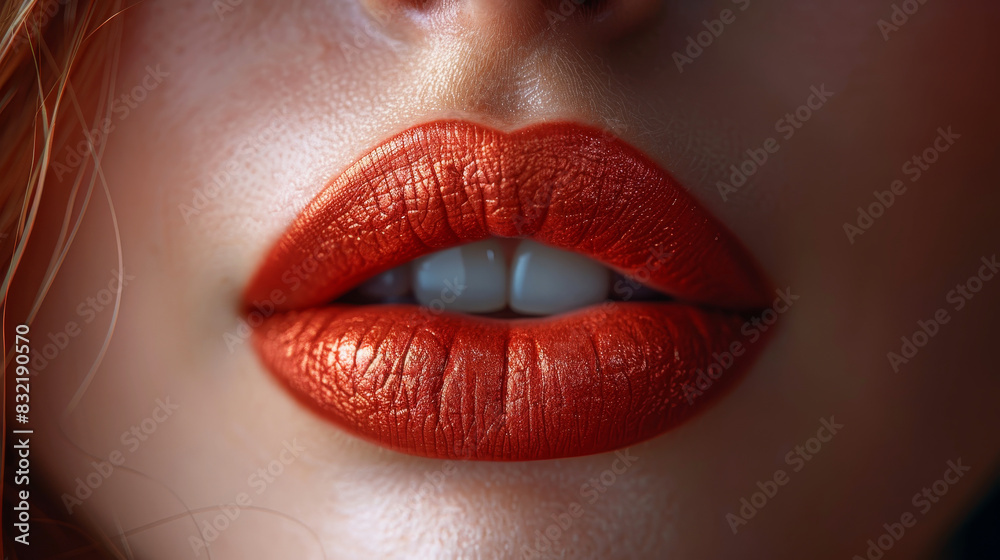 Close-up of perfect Beautiful plump lips on a woman's face. Close-up of perfect Beautiful plump lips on a woman's face.