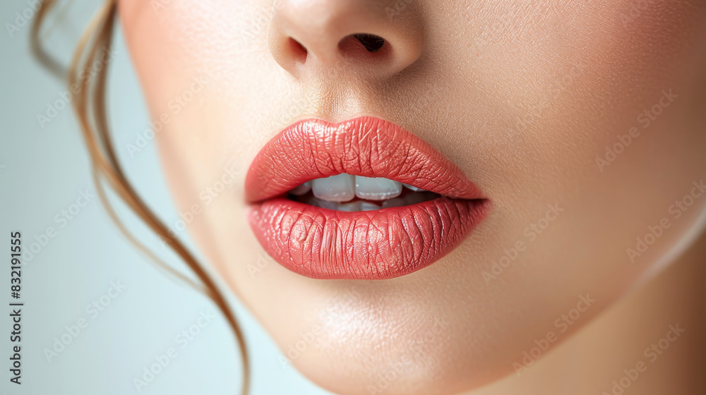 Close-up of perfect Beautiful plump lips on a woman's face. Close-up of perfect Beautiful plump lips on a woman's face.