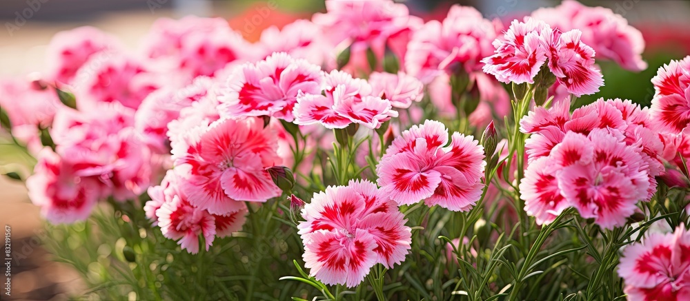 Dianthus Chinensis Flowers in the garden Close up. Creative banner. Copyspace image Dianthus Chinensis Flowers in the garden Close up. Creative banner. Copyspace image