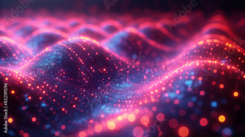 An abstract background featuring a holographic grid that appears three-dimensional. The grid is composed of glowing lines and points, creating a futuristic and immersive effect photo